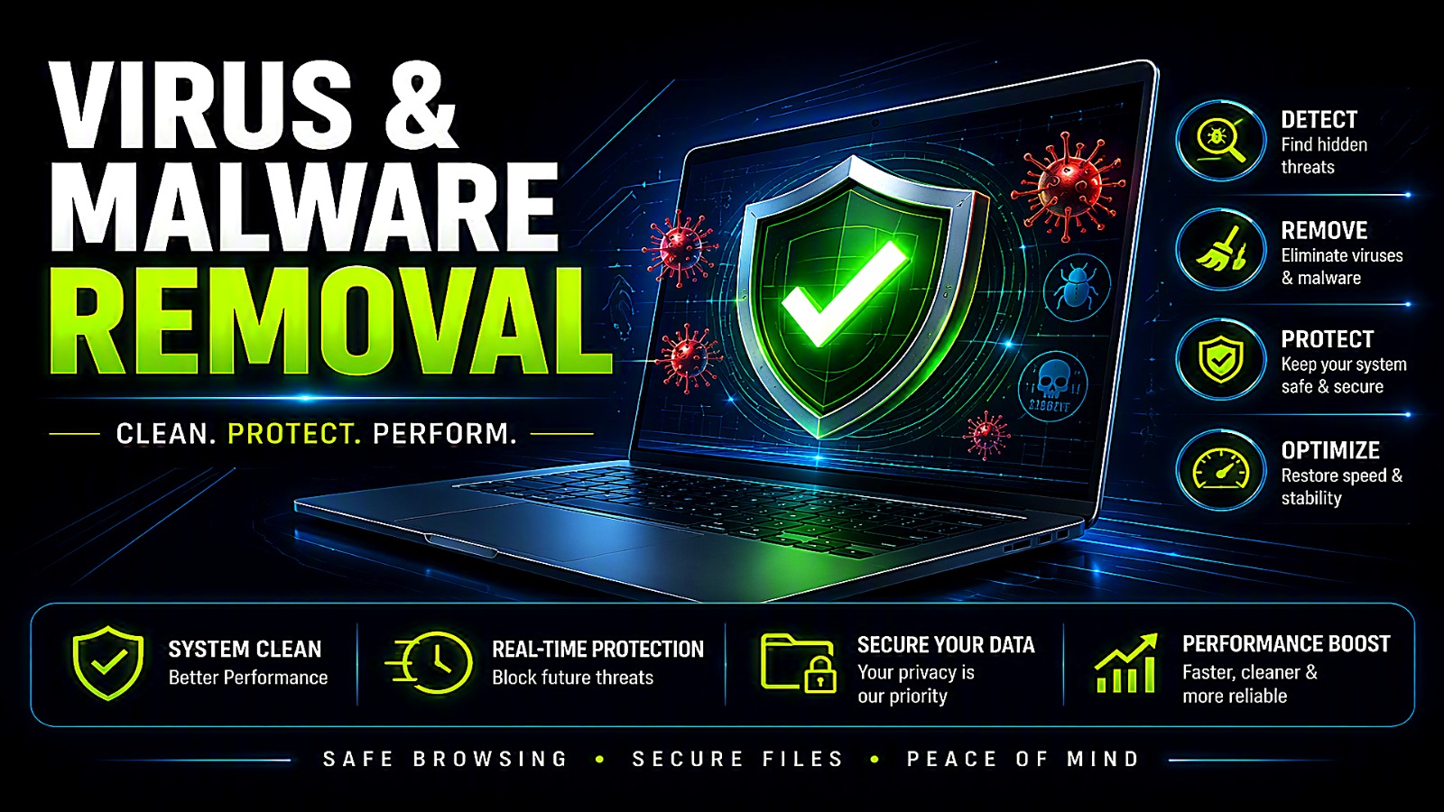 Virus and malware removal — detect, remove, protect, optimize